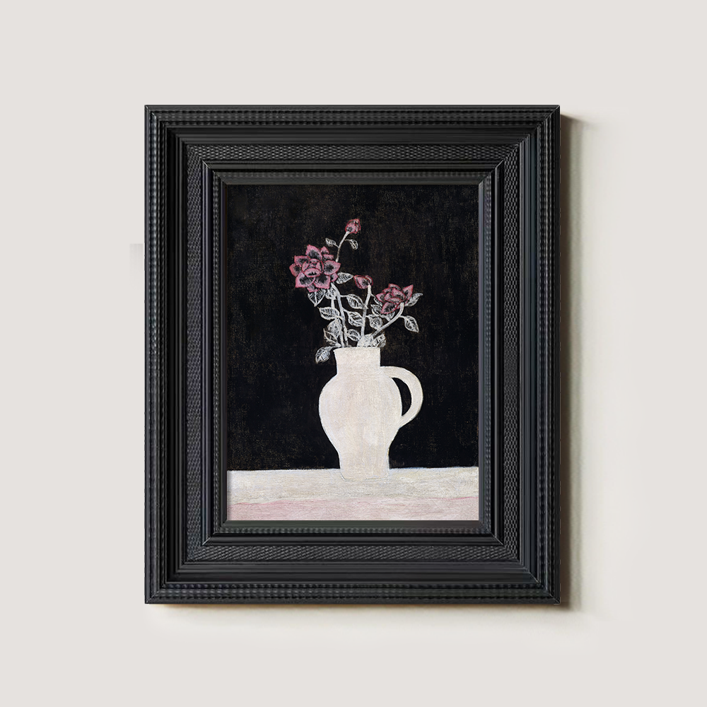 Midnight Rose Jug Watercolor Nocturne