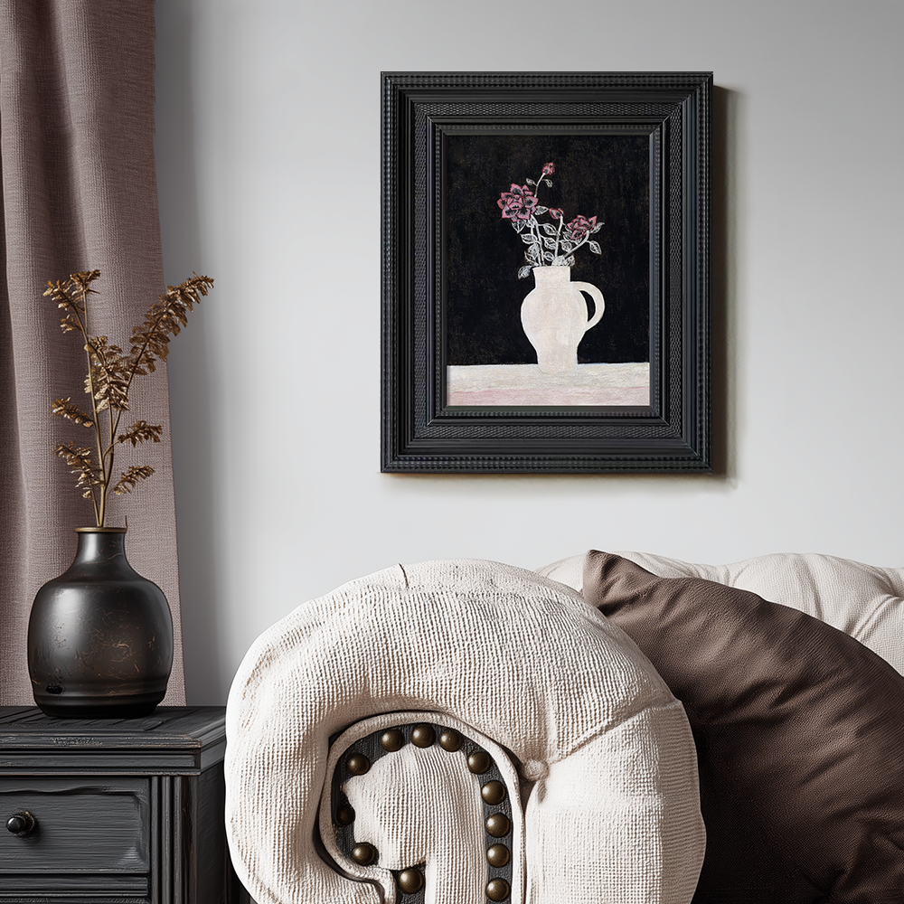 Midnight Rose Jug Watercolor Nocturne