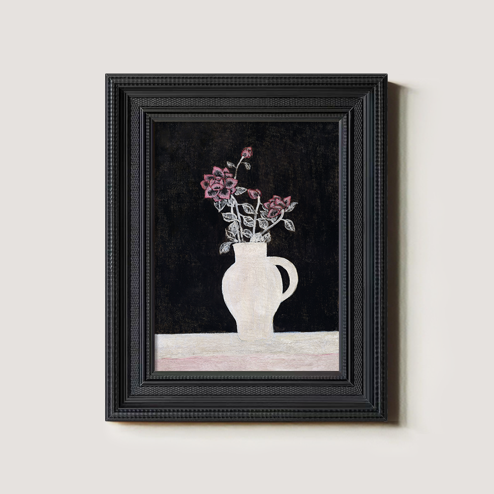 Midnight Rose Jug Watercolor Nocturne