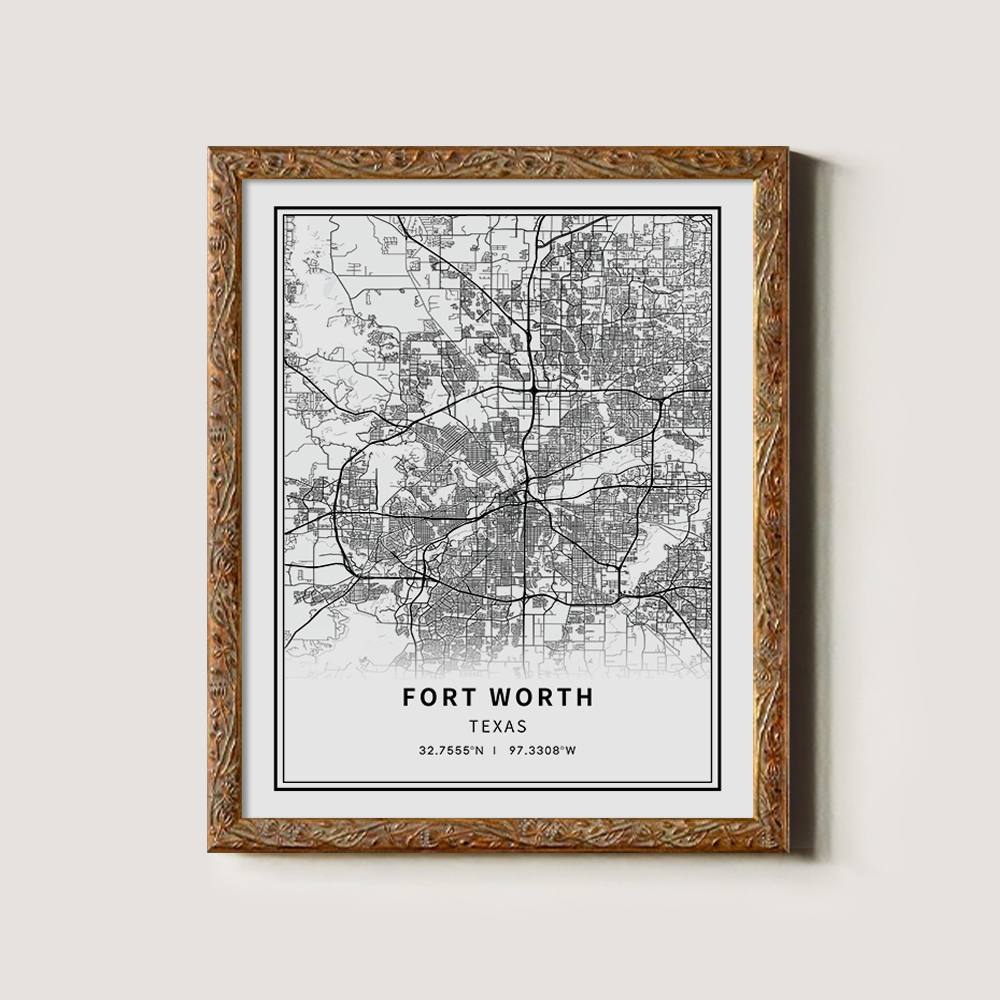 Minimalist Fort Worth City Map Line Art Print