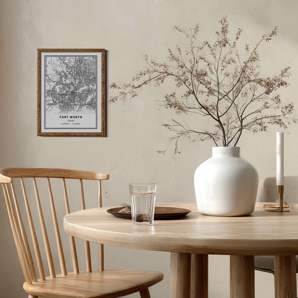 Minimalist Fort Worth City Map Line Art Print