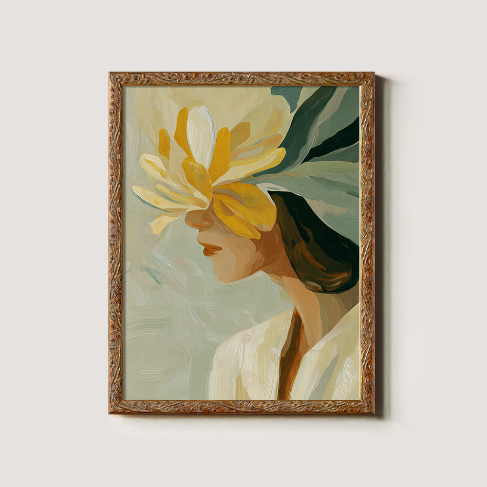Hidden Face Portrait with Expressive Yellow Blossom