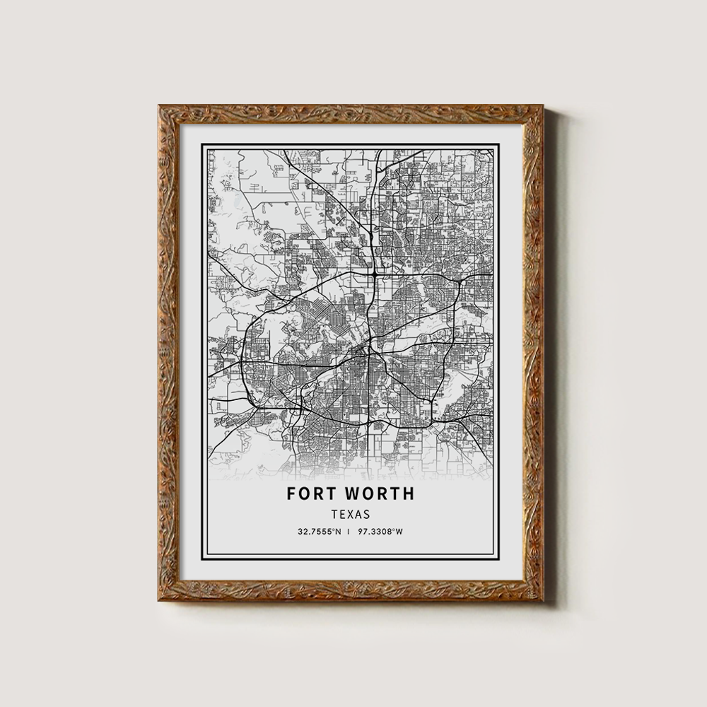 Minimalist Fort Worth City Map Line Art Print