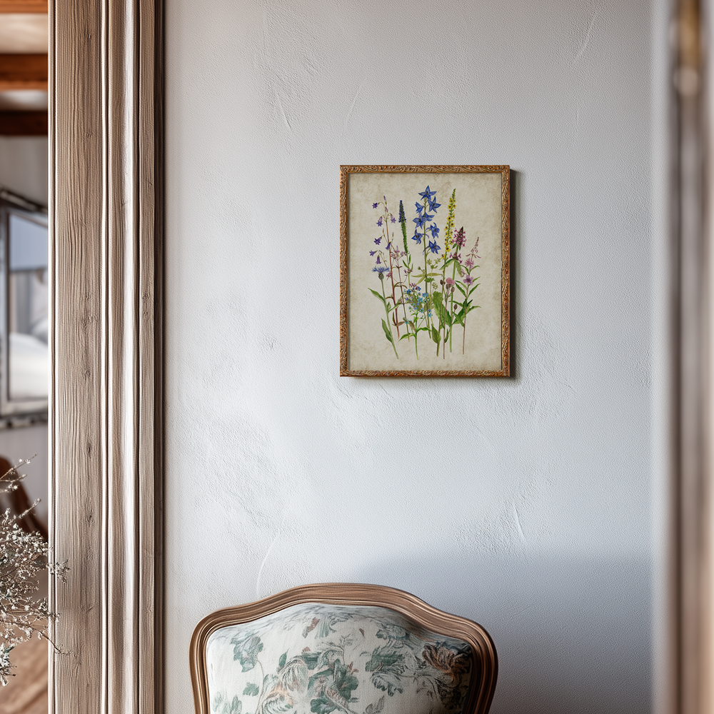 Ethereal Blue Spire Bouquet Watercolor Study