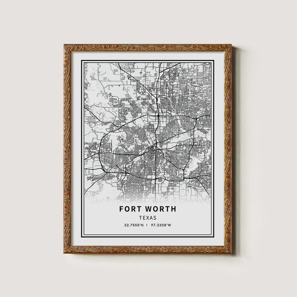Minimalist Fort Worth City Map Line Art Print
