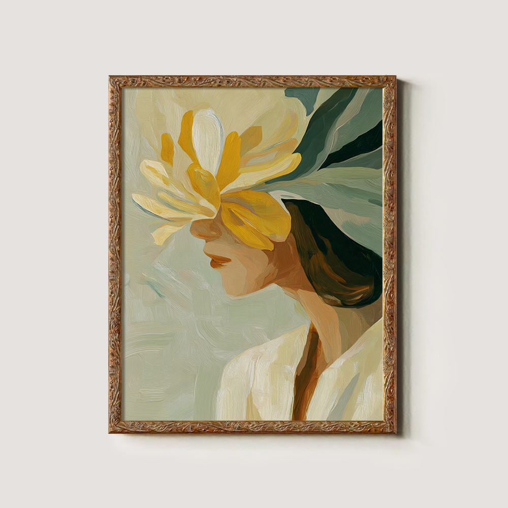 Hidden Face Portrait with Expressive Yellow Blossom