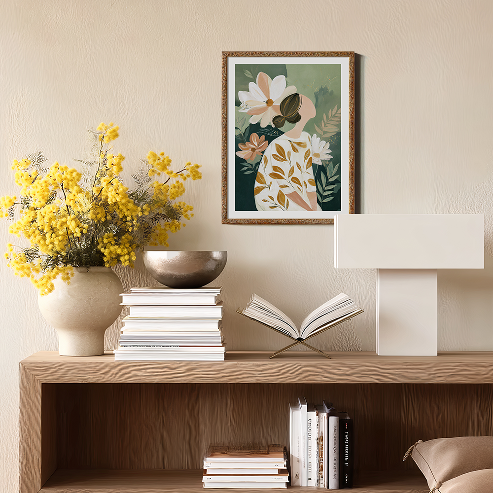 Botanical Portrait with Leaf-Patterned Dress