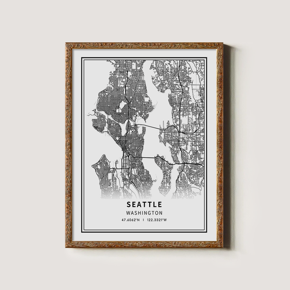 Minimalist Seattle City Map Line Art Print