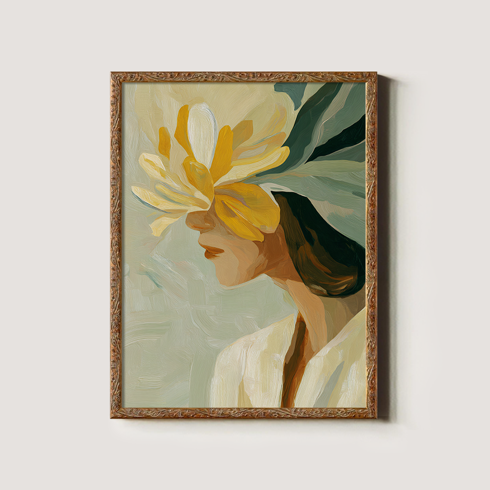 Hidden Face Portrait with Expressive Yellow Blossom