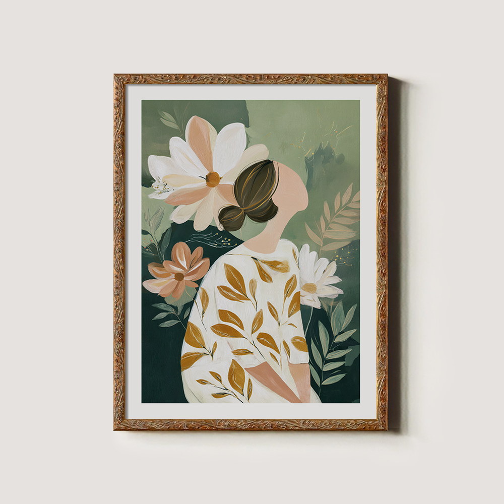 Botanical Portrait with Leaf-Patterned Dress