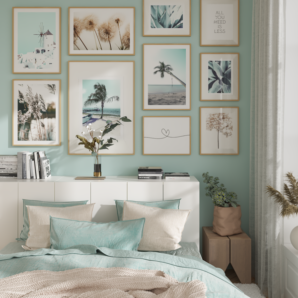 Teal Modern Guest Bedroom Large Wall Art Above Bed Decor Nature Tropical Print