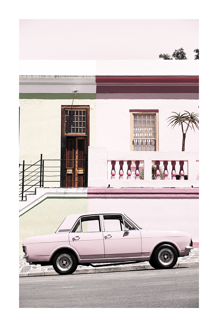 Pink Car in front of House Poster