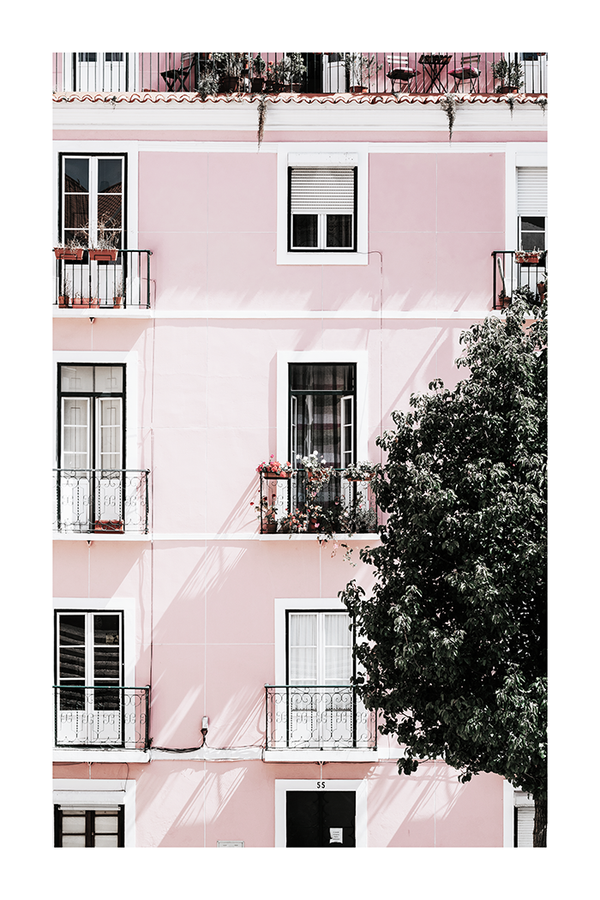 Balcony of Pink Building Poster