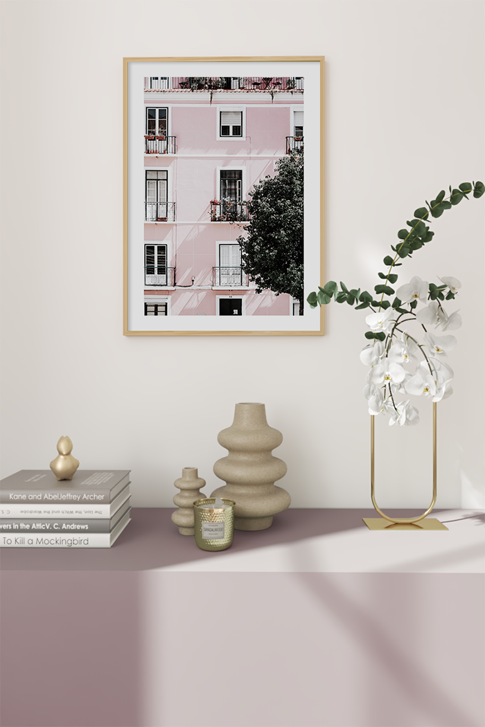 Balcony of Pink Building Poster