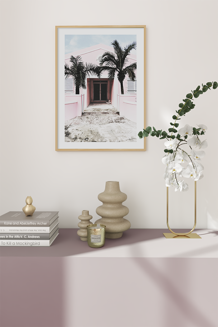 Pink House Behind Tree Poster