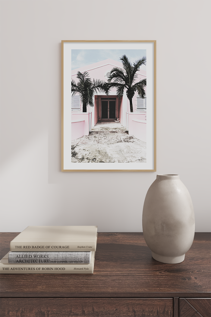 Pink House Behind Tree Poster