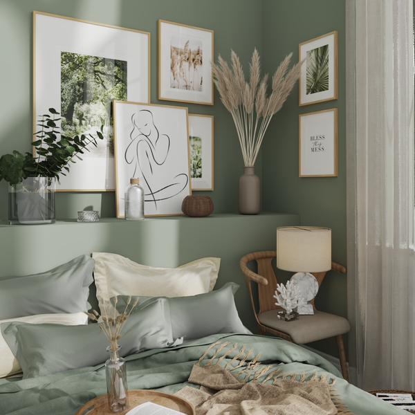 Modern Sage Green Teenage Girl Guest Bedroom Wall Decoration Ideas Nude Art Print