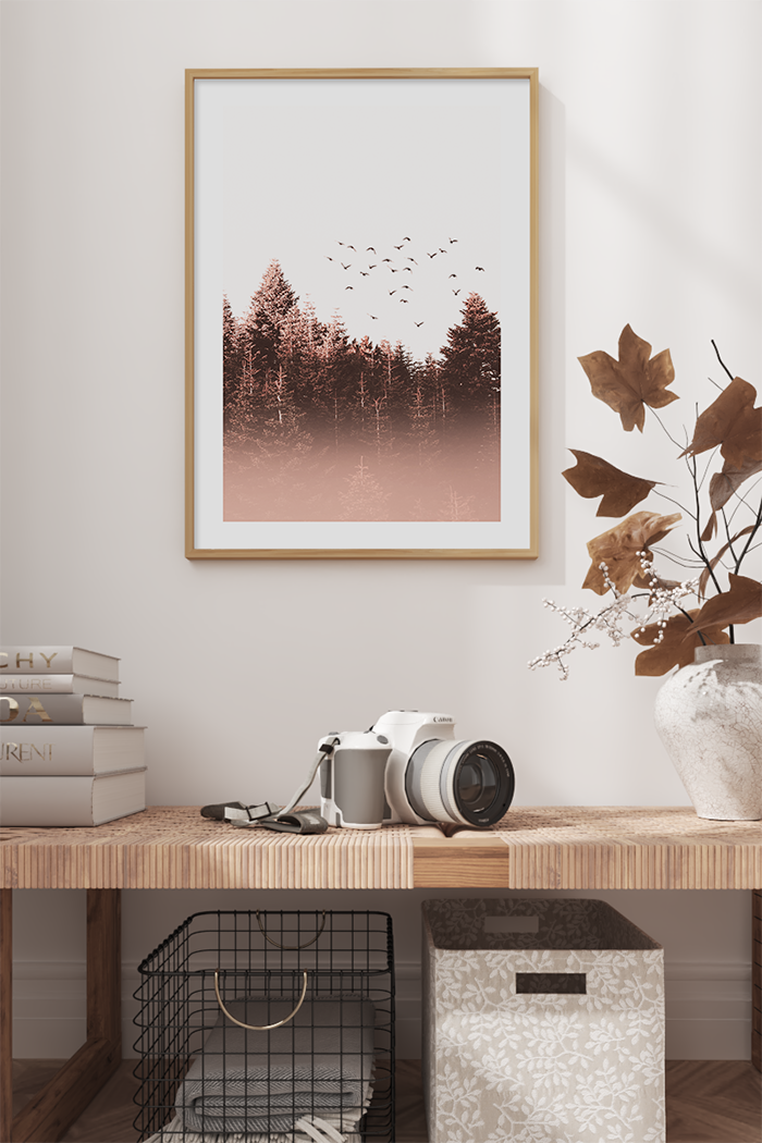 Birds Flying above Forest Poster