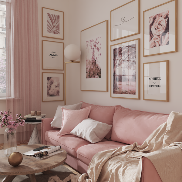 Pink Aesthetic Living Room TV Wall Decor Ideas Flower Images Modern Home Ideas Quote Poster