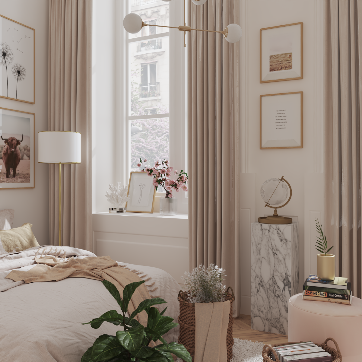 Modern Beige Girl Bedroom Makeover Inside Room Decor Wall Poster Rose Line Art Print