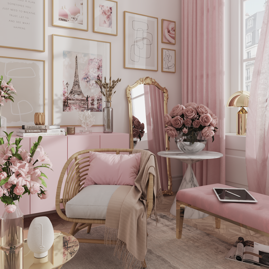 Glam Luxury Pink Living Room Picture Wall Print Decor Flower Plants Poster Body Line Art