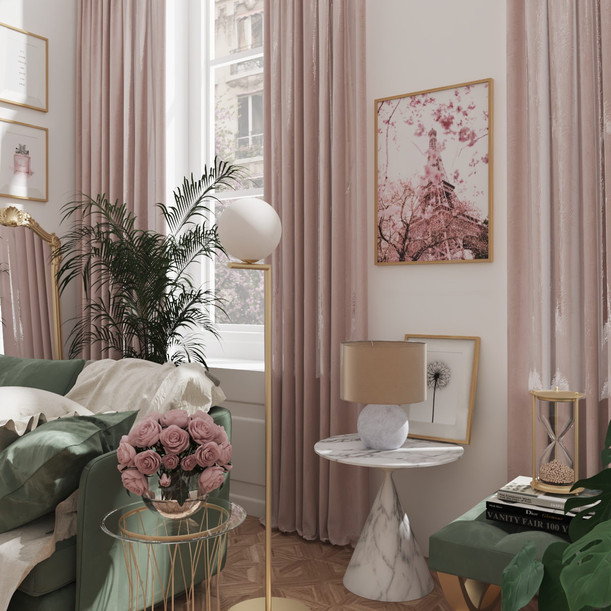 Modern Living Room Corner Decor Ideas Wall Poster Frame Eiffel Tower Flower Picture