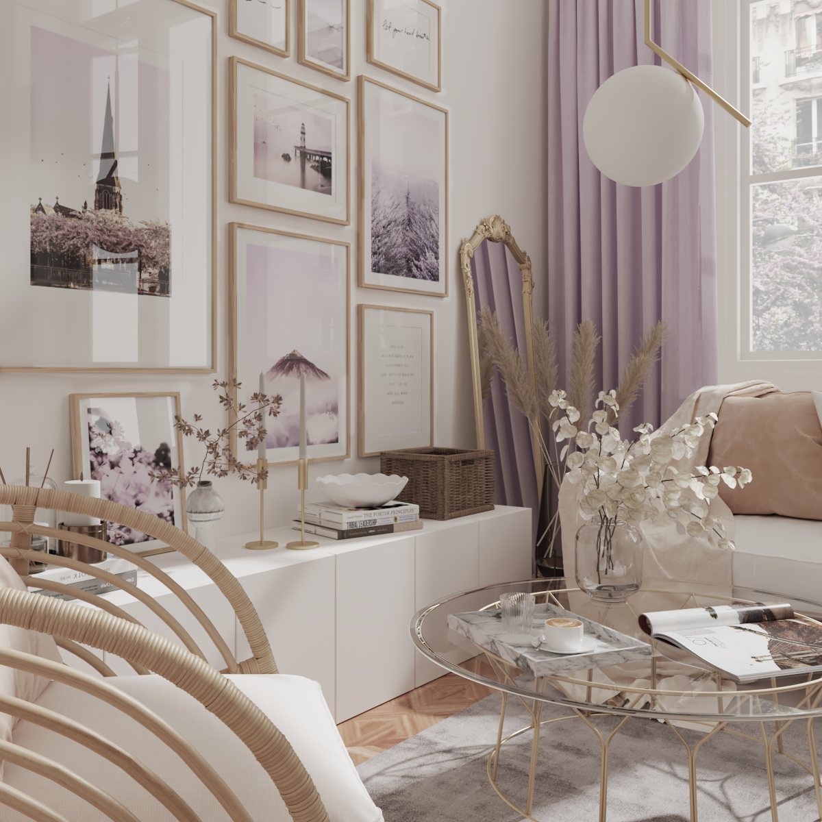Modern Purple White Luxury Glam Living Room Gallery Wall Poster Decor Flower Images