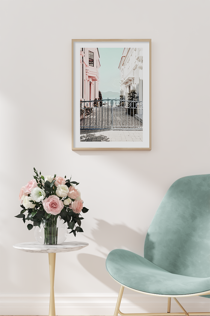 Pink and Beige Building Poster