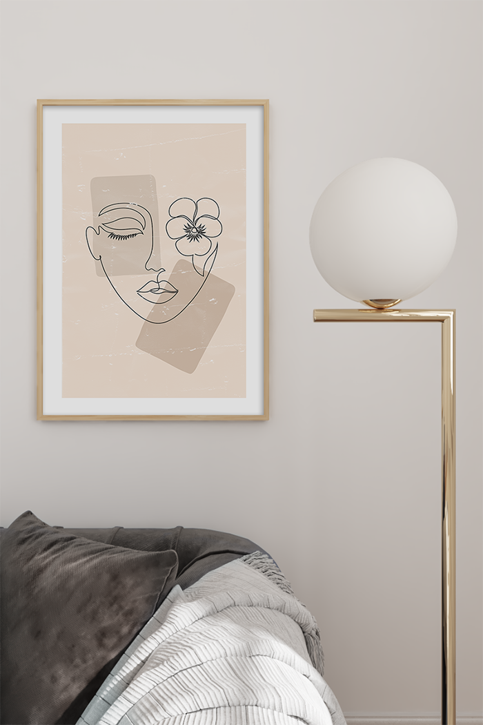 Floral Female Face Line Art Poster