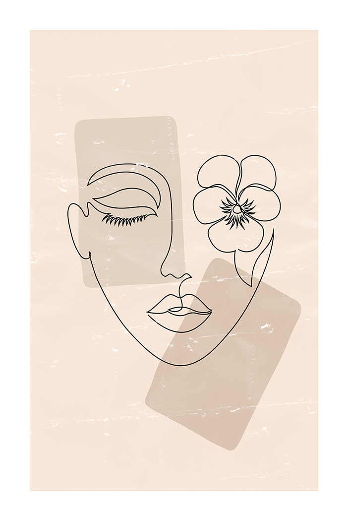 Floral Female Face Line Art Poster