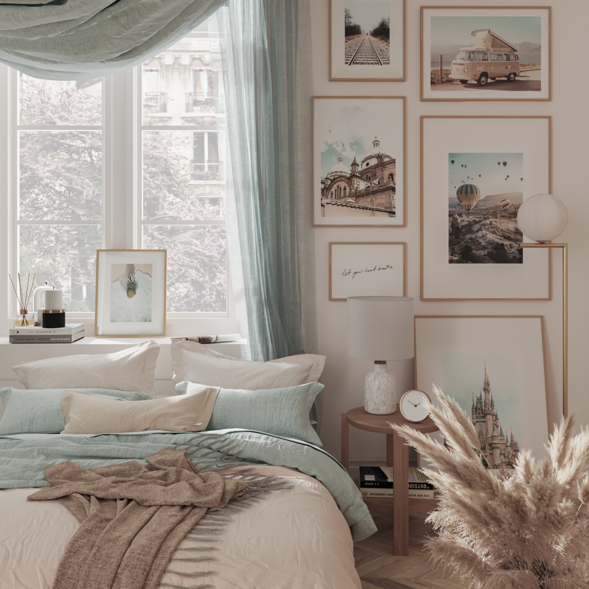 Modern Light Blue Master Teen Girl Bedroom Wall Decor Architecture Print Travel Poster