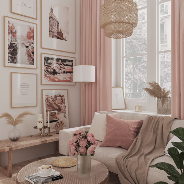 Glam Pink Living Room Poster Decor Apartment Modern Home Design Ideas Nature Photo