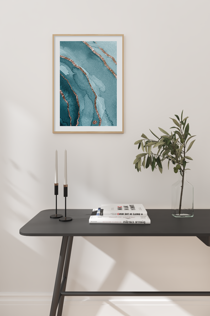 Abstract Golden Cyan Poster