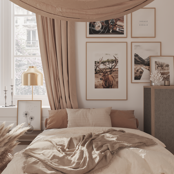 Neutral Brown Guest Boy Bedroom Above Bed Decor Ideas Deer Print Minimalism Art