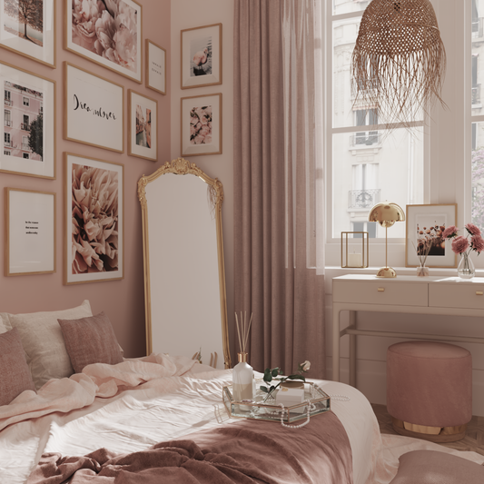 Pink Photo Wall Poster Modern Girl Master Bedroom Decor Common Flowers Print Art