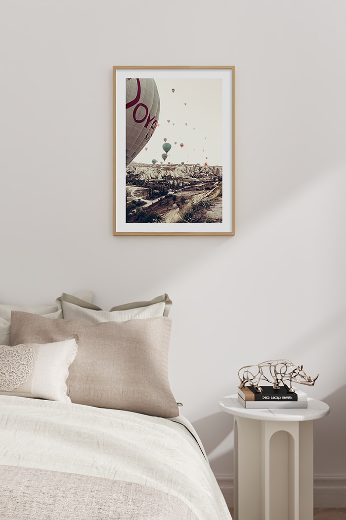 Hot Air Balloons Above Hill Poster