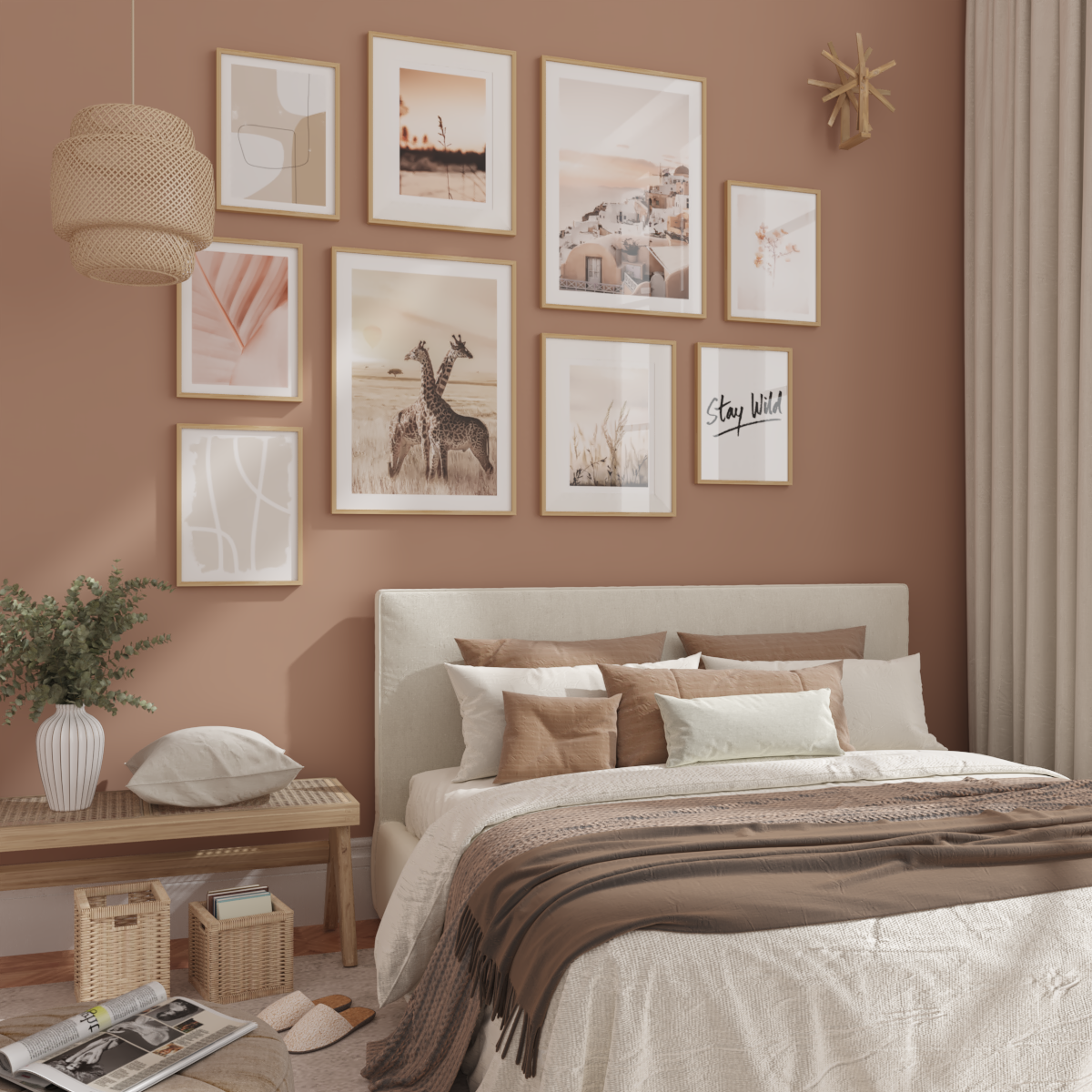 Modern Guest Bedroom Above Bed Decor Orange Brown Giraffe Poster Nature Art Women