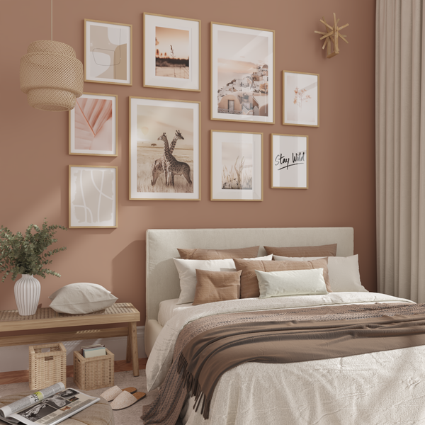Modern Guest Bedroom Above Bed Decor Orange Brown Giraffe Poster Nature Art Women