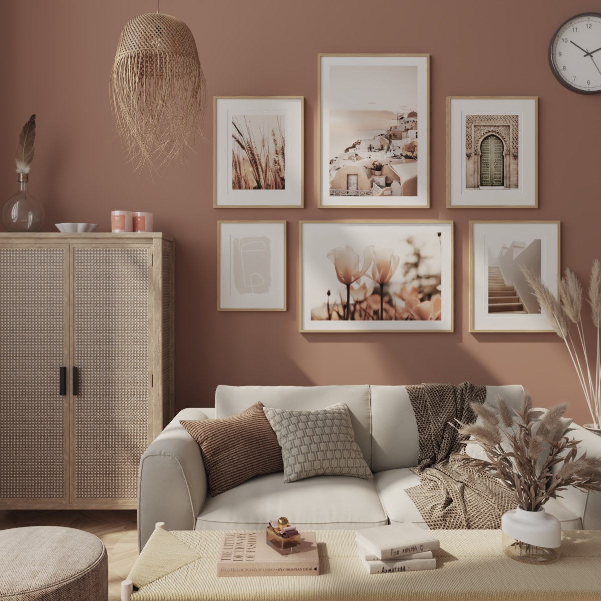 Apartment Home Ideas Living Room Sofa Wall Art Decor Architecture Print Orange Flower Picture
