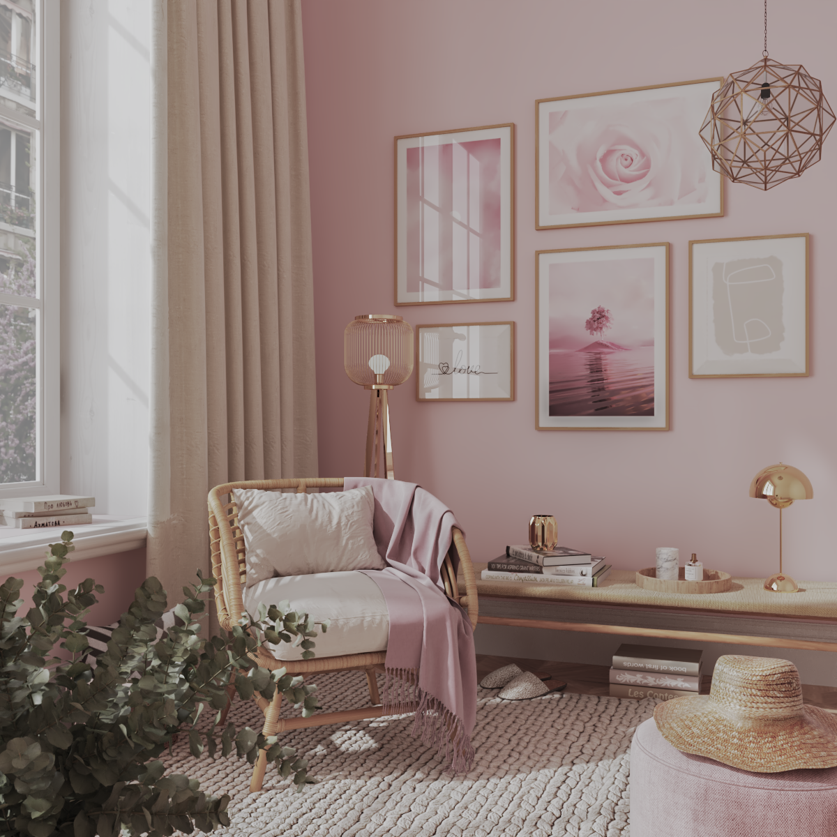 Romantic Pink Modern Living Room Wall Decor Poster Love Flower Picture Girl Bedroom Idea
