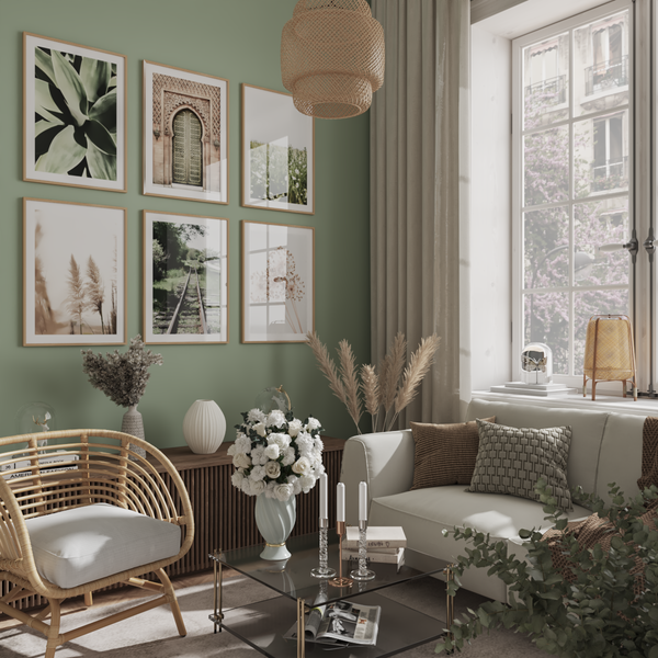 Modern Green Photo Wall Decor Living Room Design Ideas Botanical Art Print Aesthetic