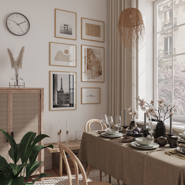 Modern Bohemian Theme Dining Room Kitchen Beige Wall Art Decor Abstract Line Art Nature