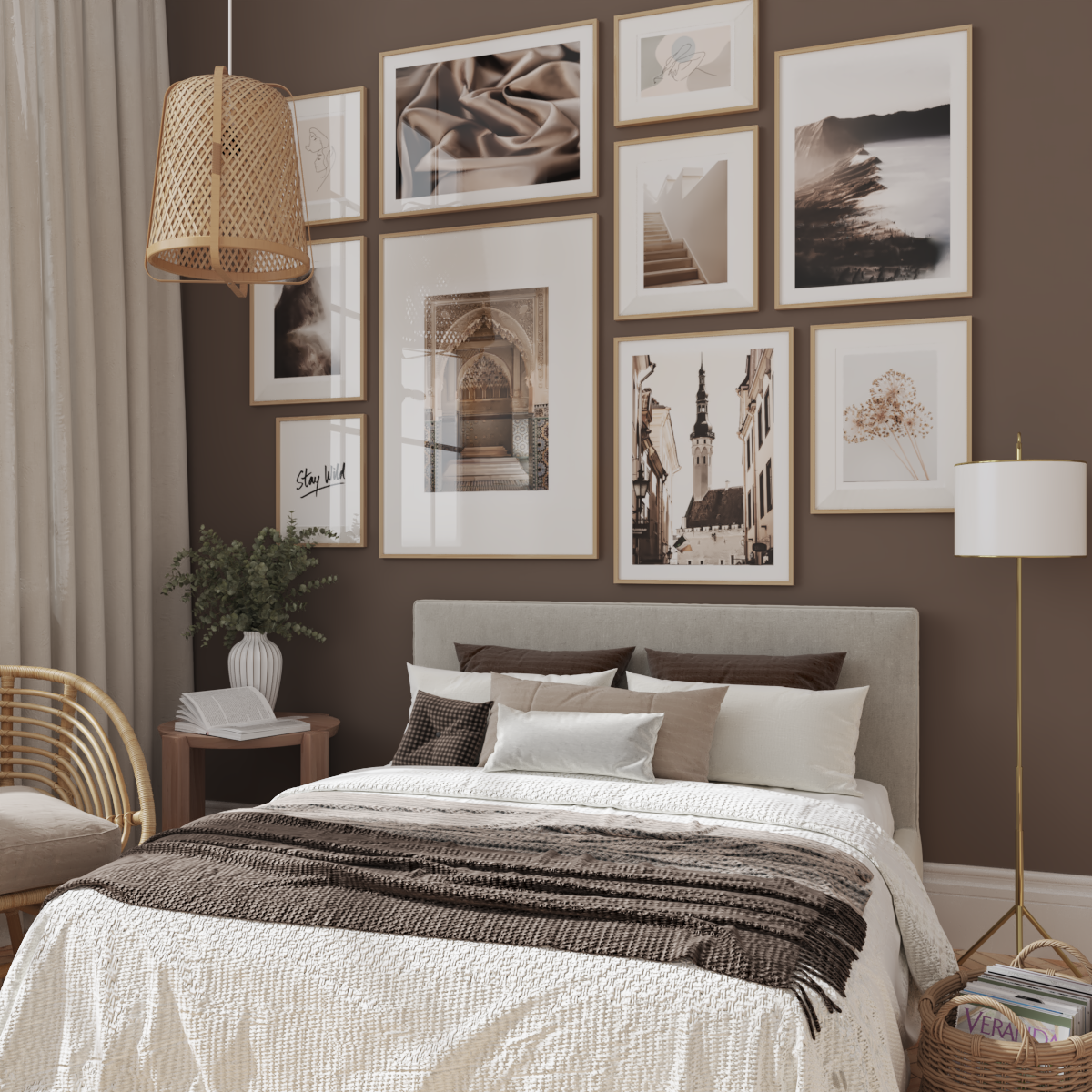 Brown Modern Master Bedroom Neutral Above Bed Wall Decor Ideas Architecture Print