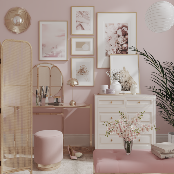 Girl Pink Dressing Room Bedroom Ideas Women Vanity Wall Design Flower Poster Modern Artwork