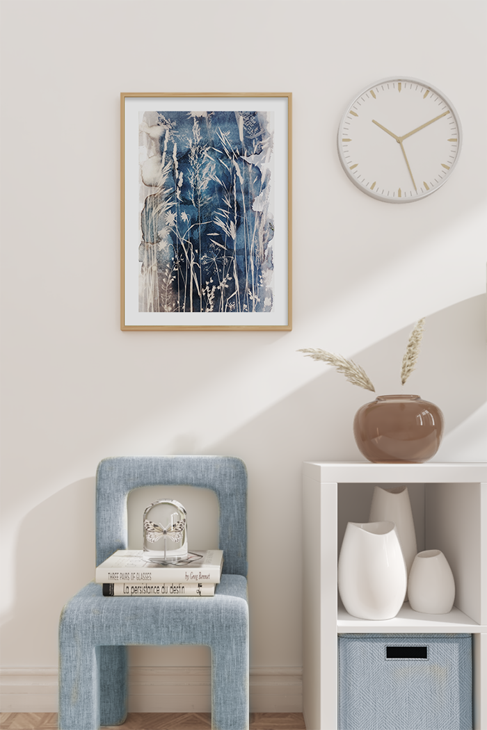 Abstract Blue Dry Leaf Poster