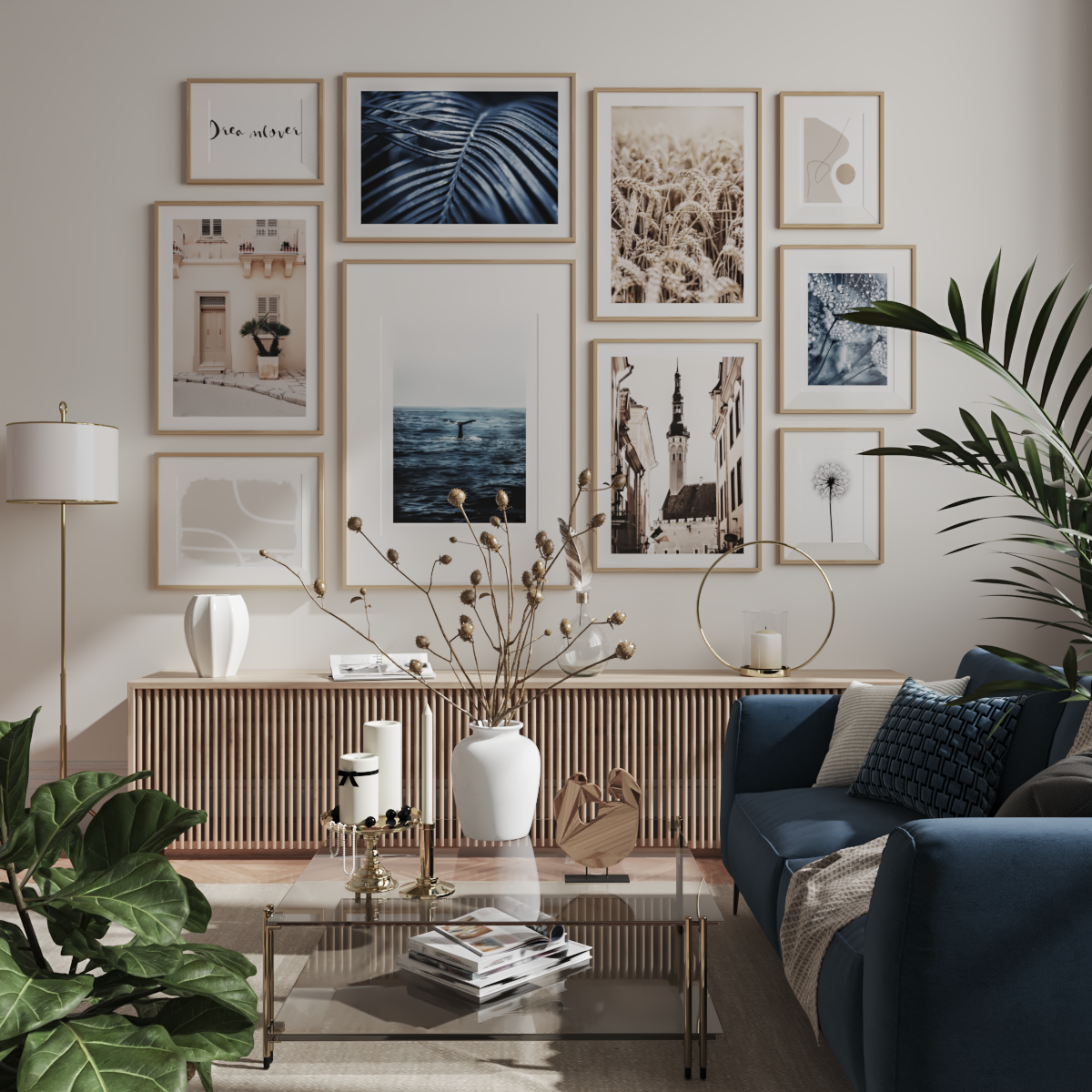 Home Interior Living Room Large Wall Art Ideas Brown Deep Blue Modern Nature Poster
