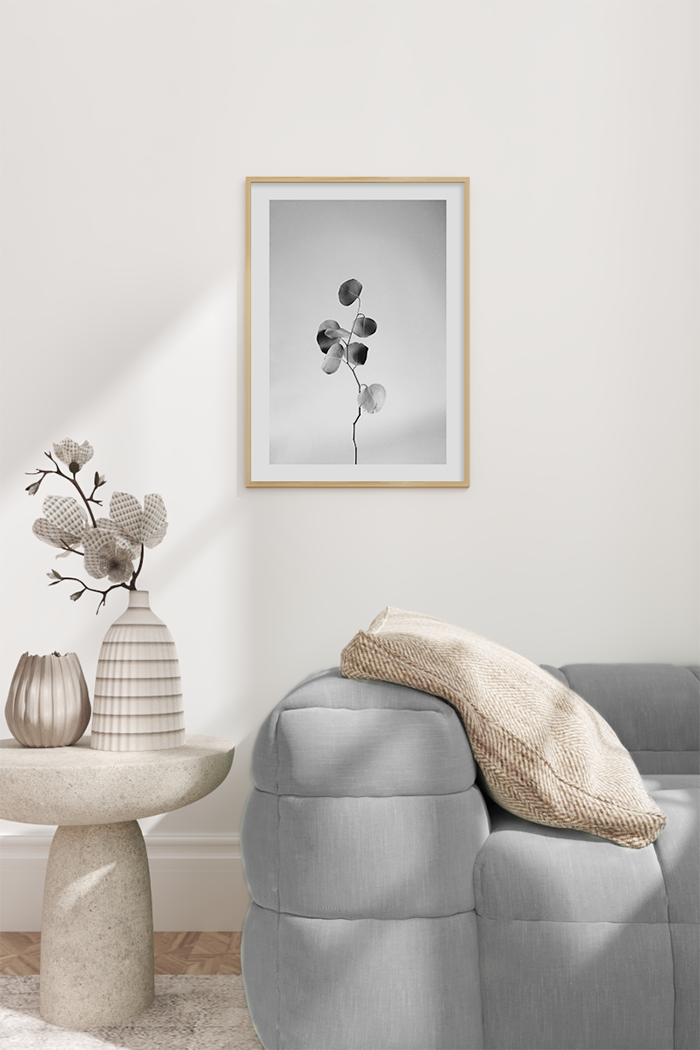 Monochrome Eucalyptus Leaves Poster