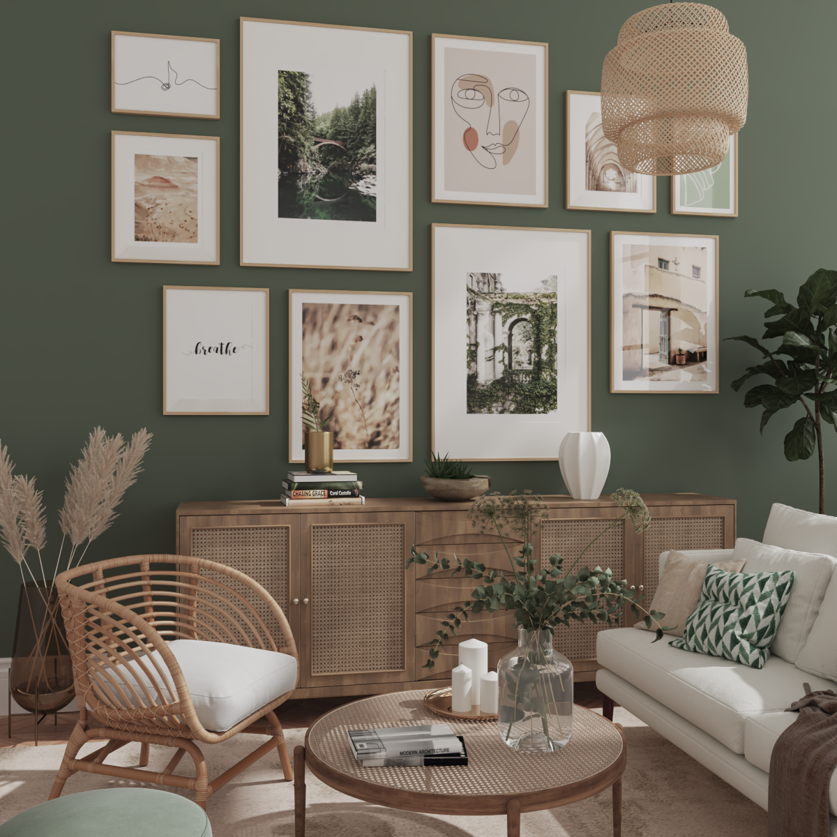 Modern Green Picture Wall Inspiration Nature Large Art Print Abstract Living Room Decor