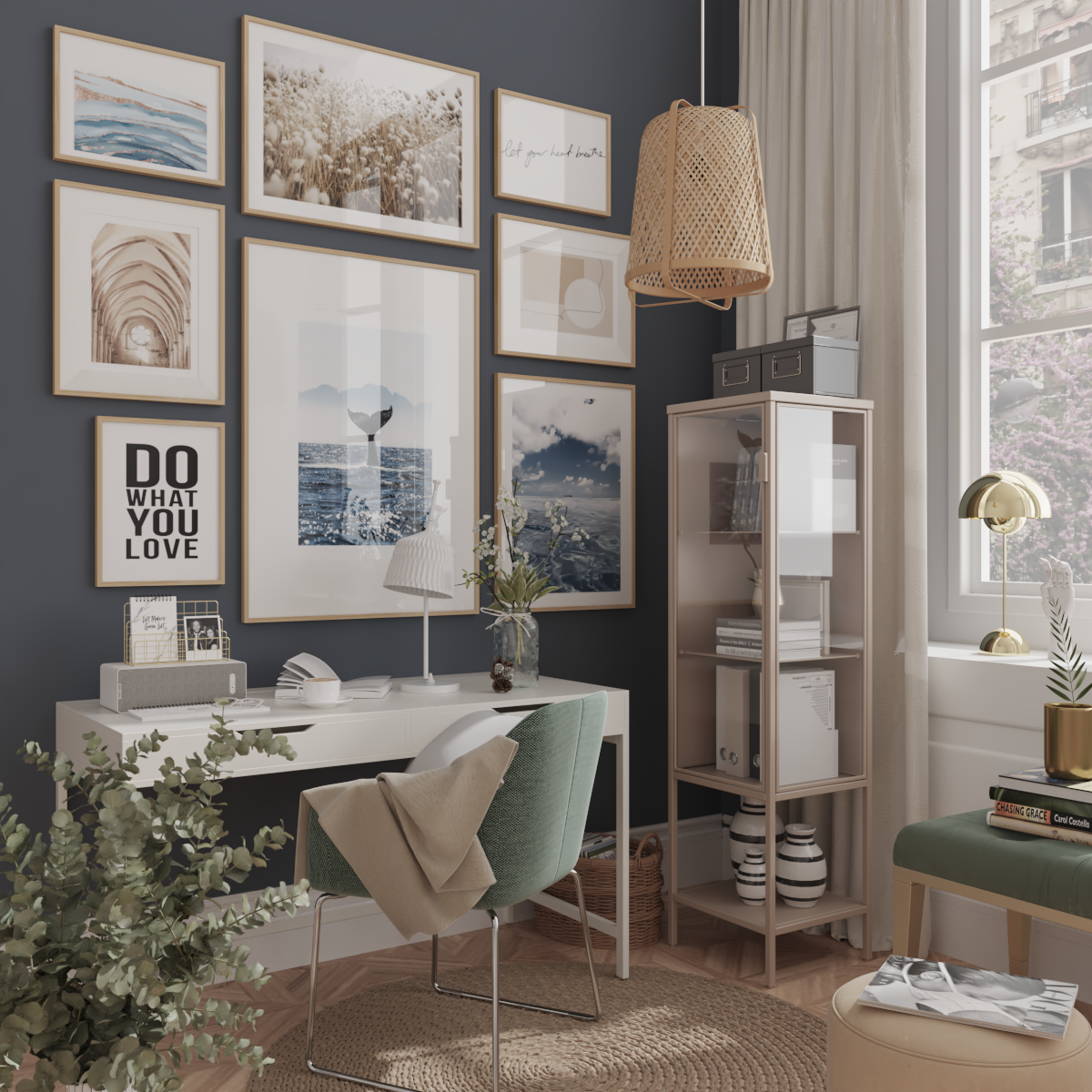 Modern Home Office Wall Poster Remodel Living Room Ideas Beige Blue Nature Art