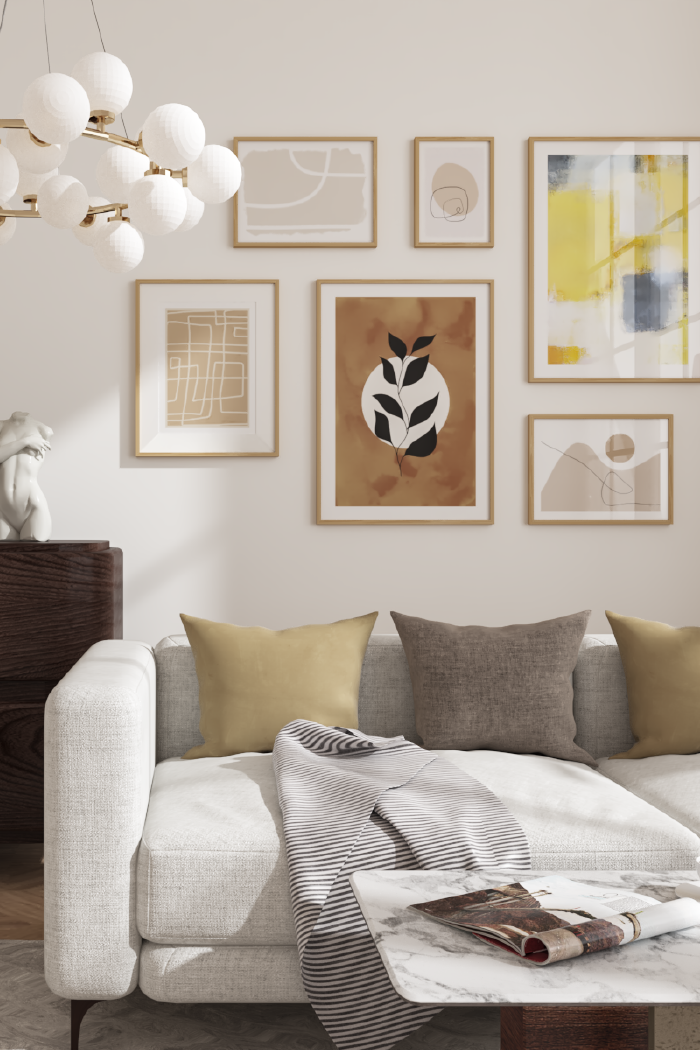 Beige Abstract Line Art Print